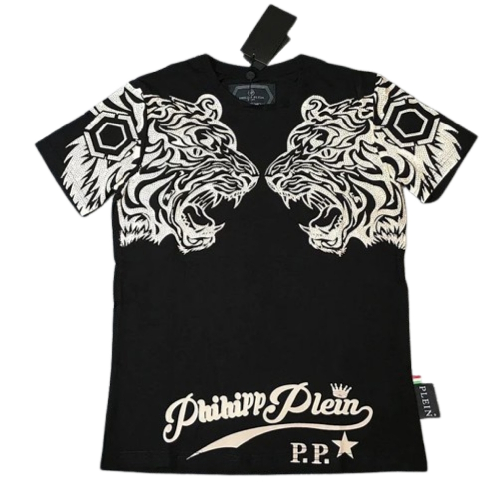 Philipp Plein Black Double Tiger T-Shirt Mens Size 2XL